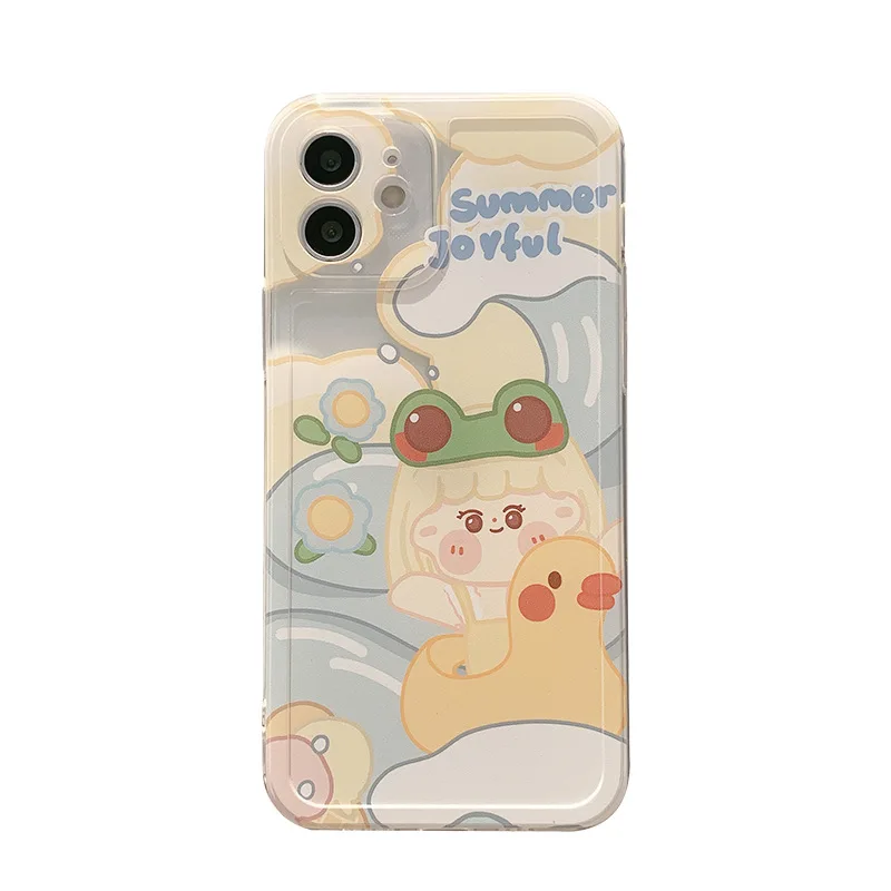 

Cute Cartoon Duck Girl Korean Phone Case For iPhone 12 Pro Max 11 Pro Max X Xs Max Xr 7 8 Puls SE 2020 Cases Soft Silicone Cover
