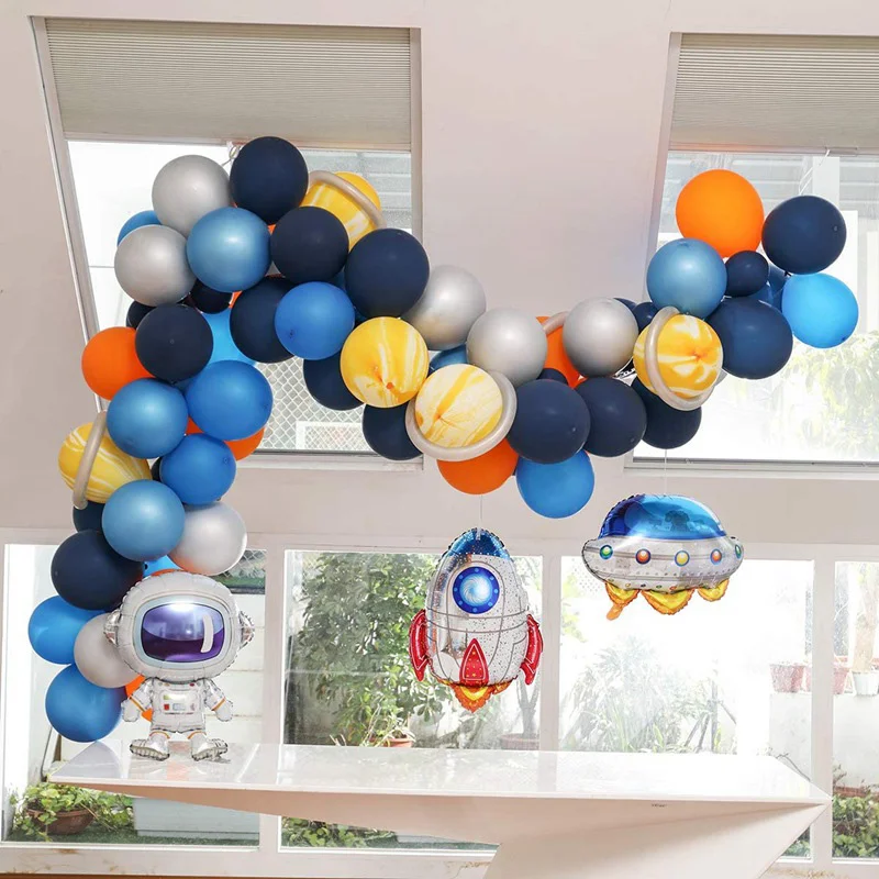

85Pcs Outer Space Astronaut Balloons Arch Garland Kit Planets UFO Rocket Astronaut Foil Balloons Kids First Birthday Party Decor