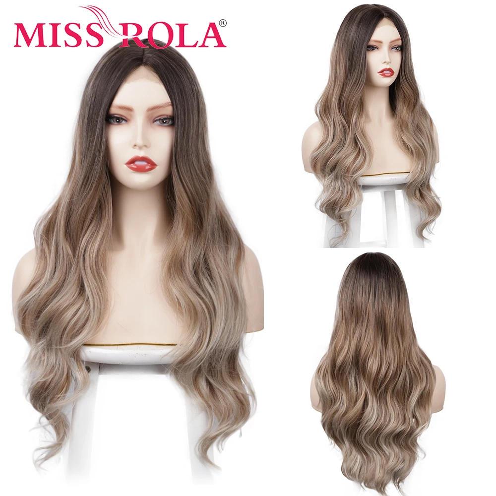 

Женский синтетический парик MISS ROLA, Белый/светлый/черный парик с эффектом омбре, длинные натуральные волнистые волосы средней длины, термост...