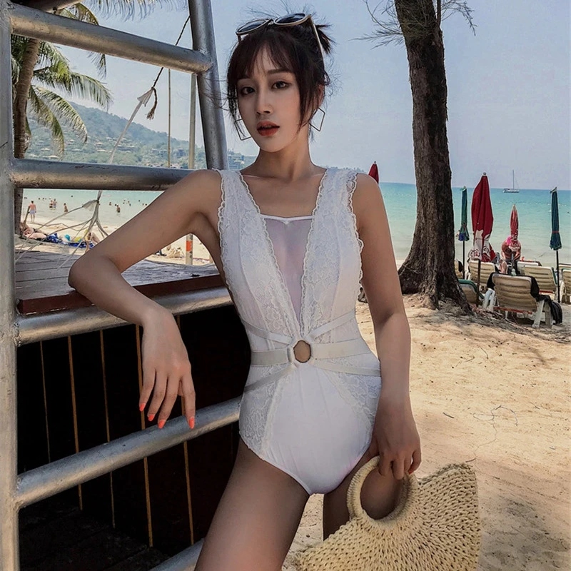 Сексуальный цельный купальник сетчатые Кружевные Боди Женский монокини с