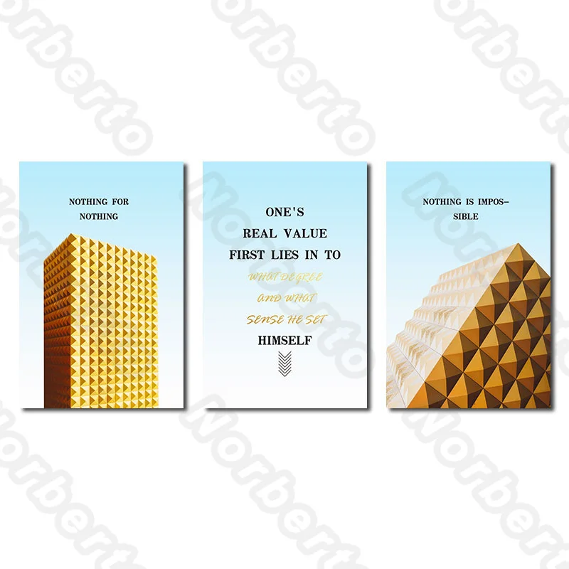 

Modern Fashion Style Canvas Painting Wall Yellow Golden Buildings Art Letters for Living Room Bedroom Restaurant Decoration