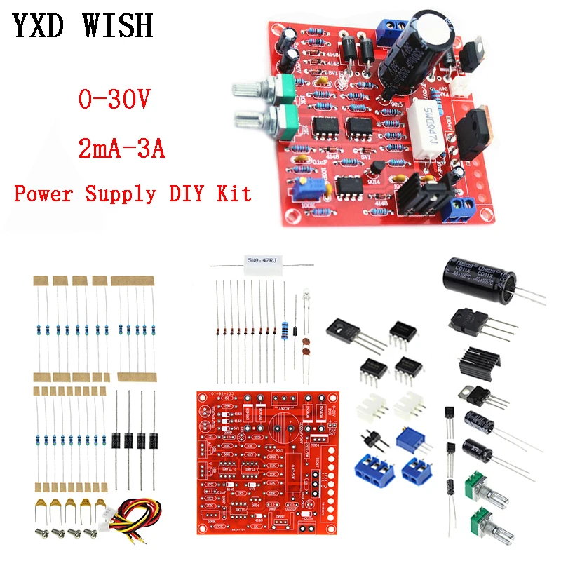 

0-30V 2mA-3A DC Voltage Regulated Power Supply DIY Kit Continuously Adjustable Current Limiting Protection For education lab