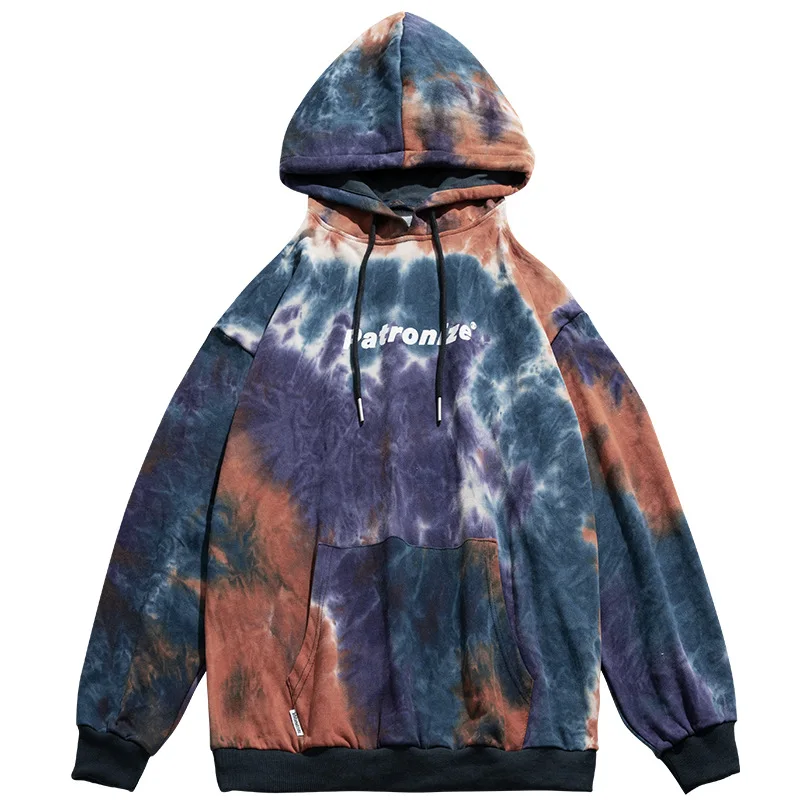 

2021 Fall/Winter New Fashion Loose Men's Hoodies Trend Cool Tie-Dye Letter Print Hooded Sweatshirt