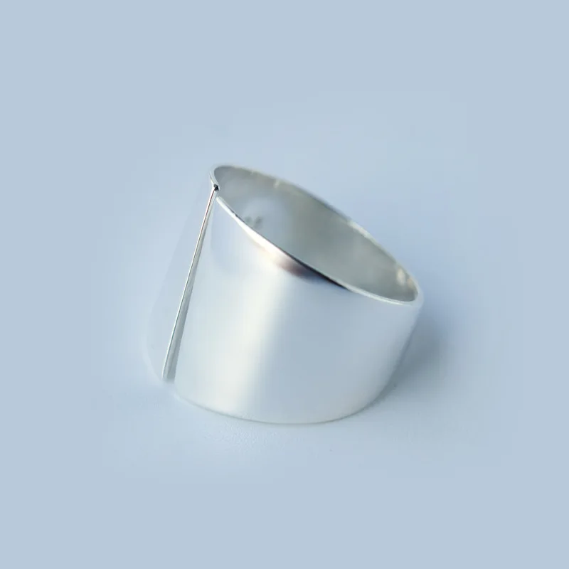 

Ginin Pure 925 Sterling Silver Ring For Women Men Fashion Simple Wide Glossy Personality Punk Male Female Finger Party Jewelry
