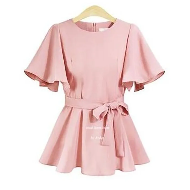 Женское шифоновое платье с поясом красное большого размера коротким рукавом