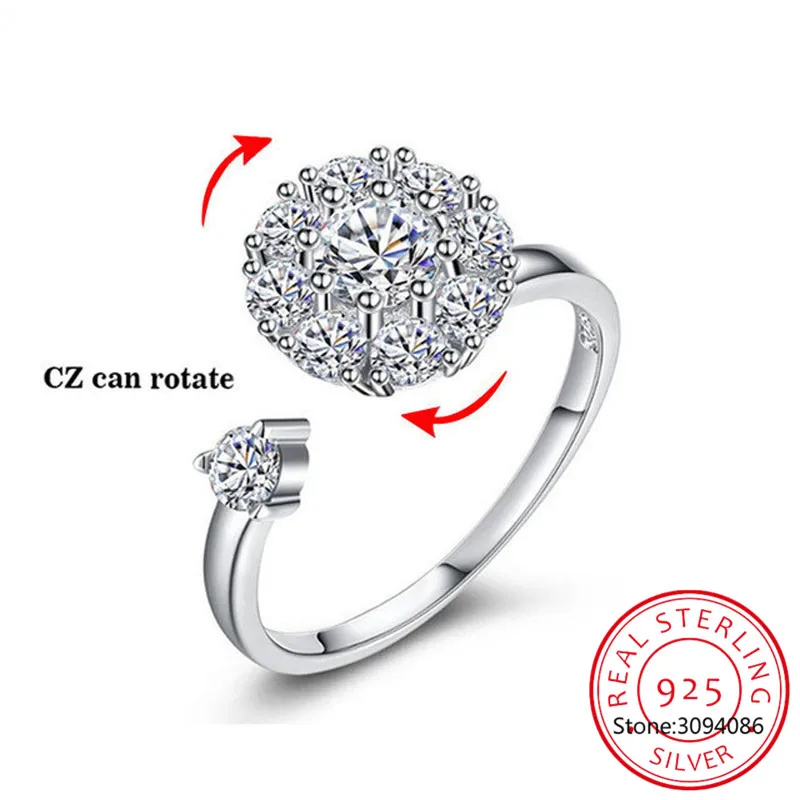 

Rotate Rings 925 Sterling Silver Ring For Women Fashion Rotatable CZ Crystal Open Knuckle Toe Rings Wedding Jewellry