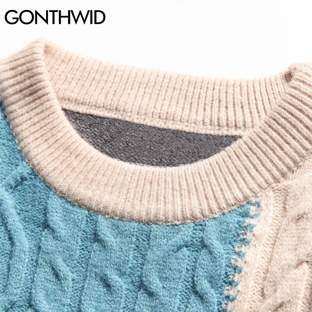 

GONTHWID Knitted Color Block Patchwork Sweaters Streetwear Men Women Hip Hop Casual Harajuku Pullover Knitwear Fashion Tops Male