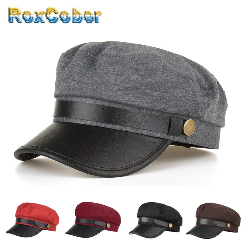 RoxCober осенне-зимние военные шапки из искусственной кожи шерстяная плоская шапка