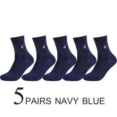 B 5 pairs Navy blue PIER POLO, носки, мужские хлопковые нарядные носки, брендовые новые деловые мужские носки, мужские носки высокого качества для отдыха, длинные носки в подарок, размер 39-44 - Цвет: B 5 pairs Navy blue