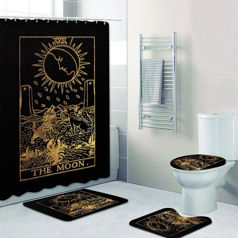 Шикарная черная Золотая Луна Таро карточка дизайн занавеска для душа и ковер в