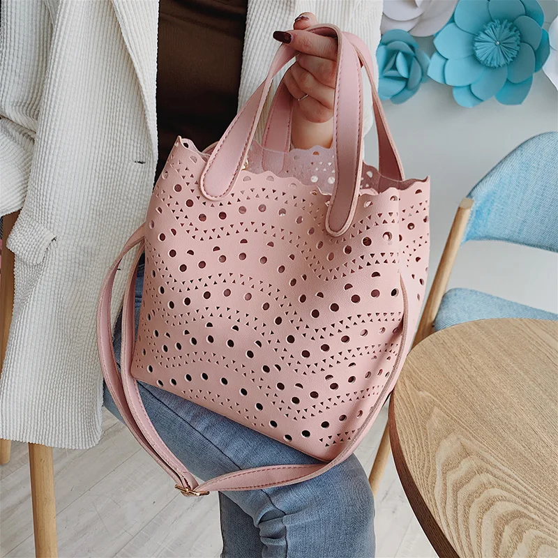 

Hollow Out Tote Handbags for Women Luxury Leather Shoulder Bag Large Capacity Crossbody Messenger Bag Female Basket Shopper Bag