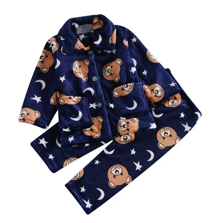 Navy 03 Pajamas Теплая зимняя Пижама; Фланелевая Пижама для детей; комплект для маленьких мальчиков и девочек; детские пижамы с рисунком; пижамы для младенцев - Цвет: Navy 03 Pajamas