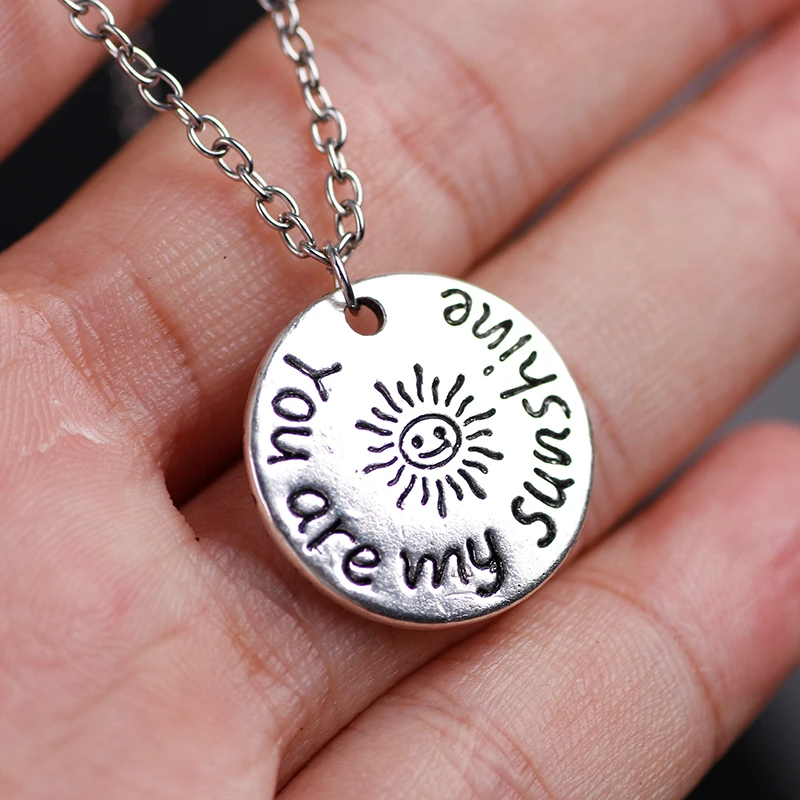 hot sale diy jewelry accessories ancient round brand sunflower english lettering alloy necklace pendant female gift free global shipping
