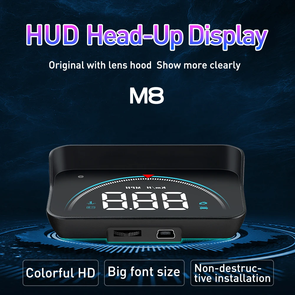 Автомобильный HUD Disply M8 Lens капюшон различных режимов нескольких сигналов тревоги