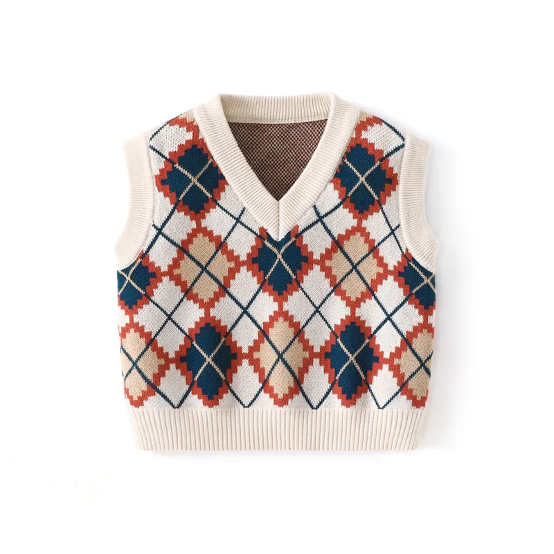 

Sweater Vest Kids Winter Clothes Boy Knit Plaid Warm For Baby Boy Autumn