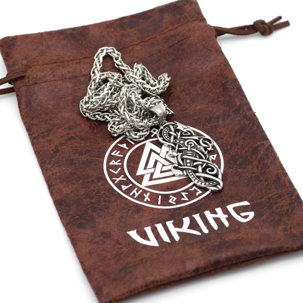 Men Stainless Steel Norse viking Amulet Wolf Ornament Animal Jewelry Pendant Necklace | Украшения и аксессуары