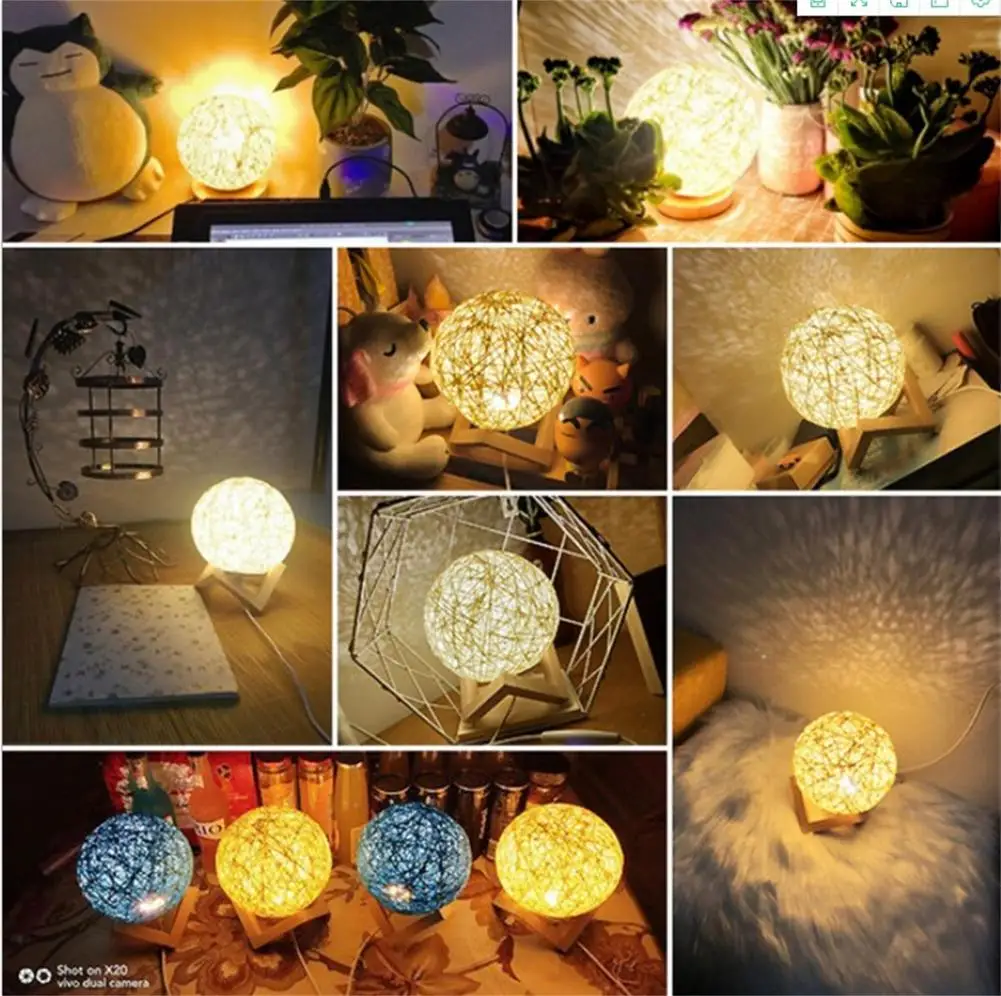 

Romantic LED Night Light Starry Rattan Ball Wood Moon Light Wedding Decoration USB Indoor 3D Moon Lamp LED Night Light For Kids