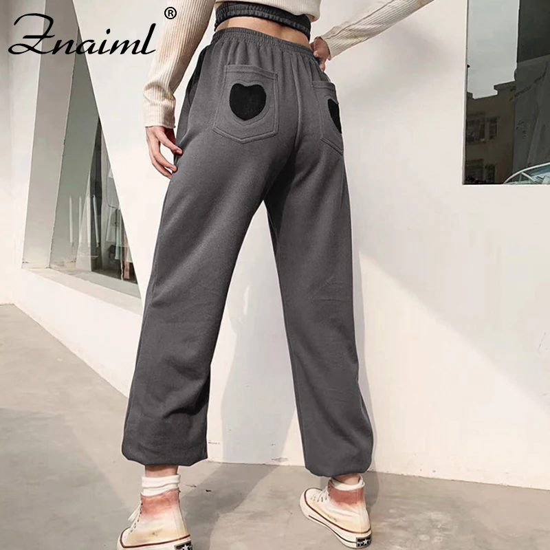 

Znaiml Chic Hip Heart Print Pocket Cargo Pants Women High Waist Joggers Fake Two Trend Hip Hop Streetwear Sporty Y2K Trousers