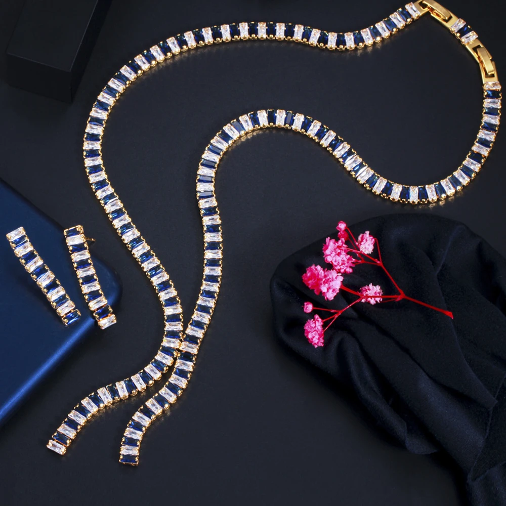 ThreeGraces великолепный квадратный красный CZ свадебный комплект ювелирных изделий