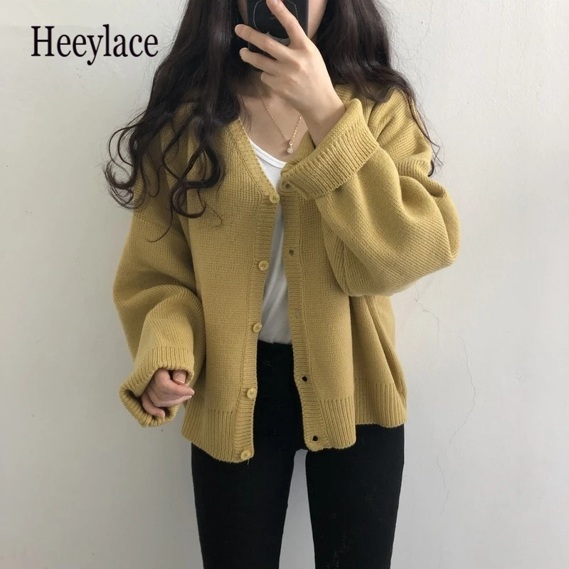 

2020 Autumn New Solid Color Ladies Sweater Coat Loose Single-breasted Long-sleeved Knitted Cardigan Jacket Women
