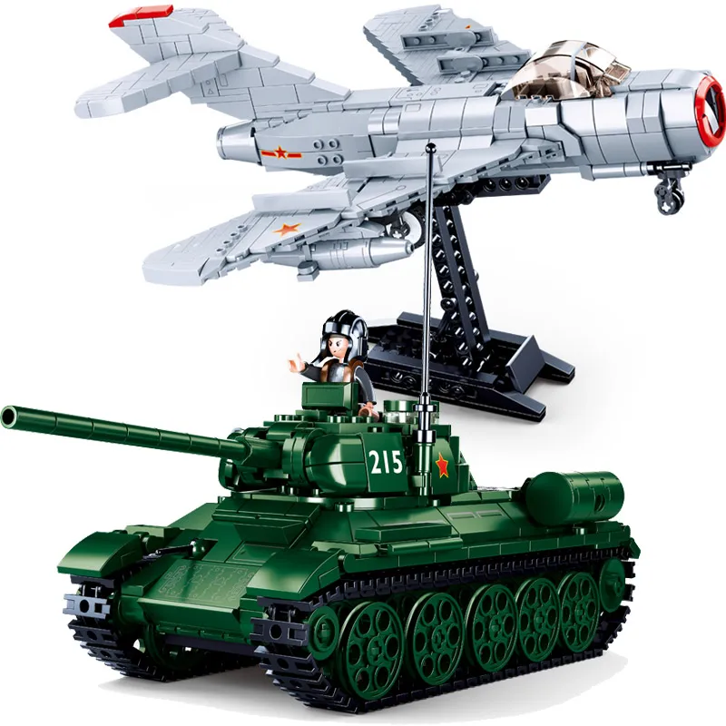 

SLUBAN Military Germany WW2 215 Tank MIG-15 BIS Fighter Air Force Weapon MOC Figures Building Blocks Bricks Classic Model Toys