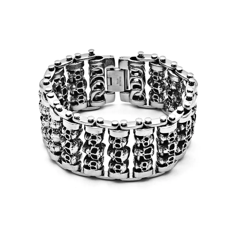 Широкая версия мужского браслета со скелетом панк 316 из нержавеющей стали с