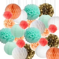 30 pcs 6 14%e2%80%9c prop paper flower hanging set paper lantern tissue paper pom pom honeycomb ball for wedding parties decoration