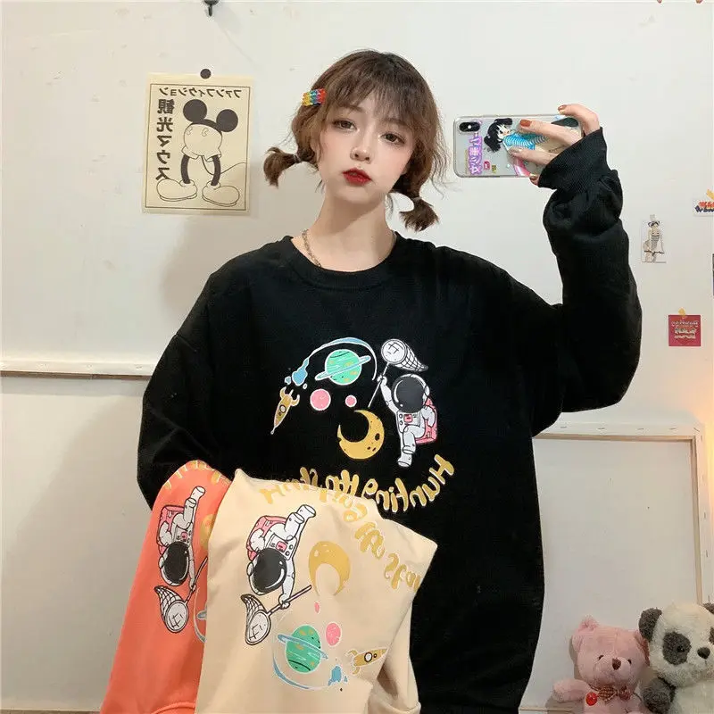 

Round neck sweater women's spring thin no hat loose Korean long sleeve upper garment medium length coat