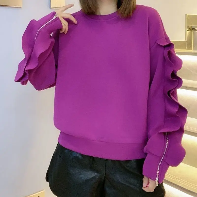 

Loose Retro Black O Neck Cotton Fungus Hoodies Autumn Fashion Long Sleeve Zipper Tops Feminino Sudaderas Con Capucha