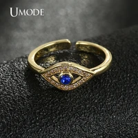 umode demon eye cubic zirconia ring for women femme adjustable wedding rings electroplating gold color fashion jewelry ur0633