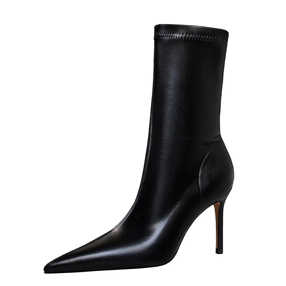 

2021 Spring High Quality Soft PU Leather Boots Women Pointed Toe Pumps Heels Fashion Ladies Party Shoes Size 34-43