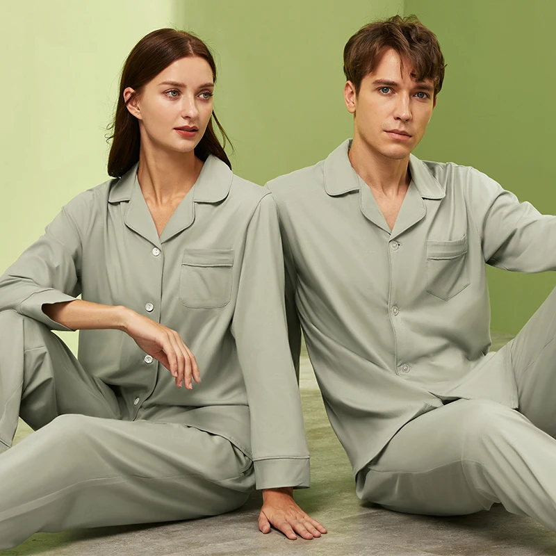 

Kwyaster Lounge Wear Women Nightwear Cotton PJS Suit Couple Pajamas Set 2PCS Shirt&Pants Lovers Sleepwear Men Homewear Nightgown