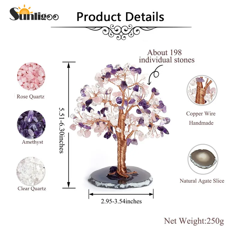 Sunligoo Reiki лечебные кристаллы денежное дерево медная проволока обернутые