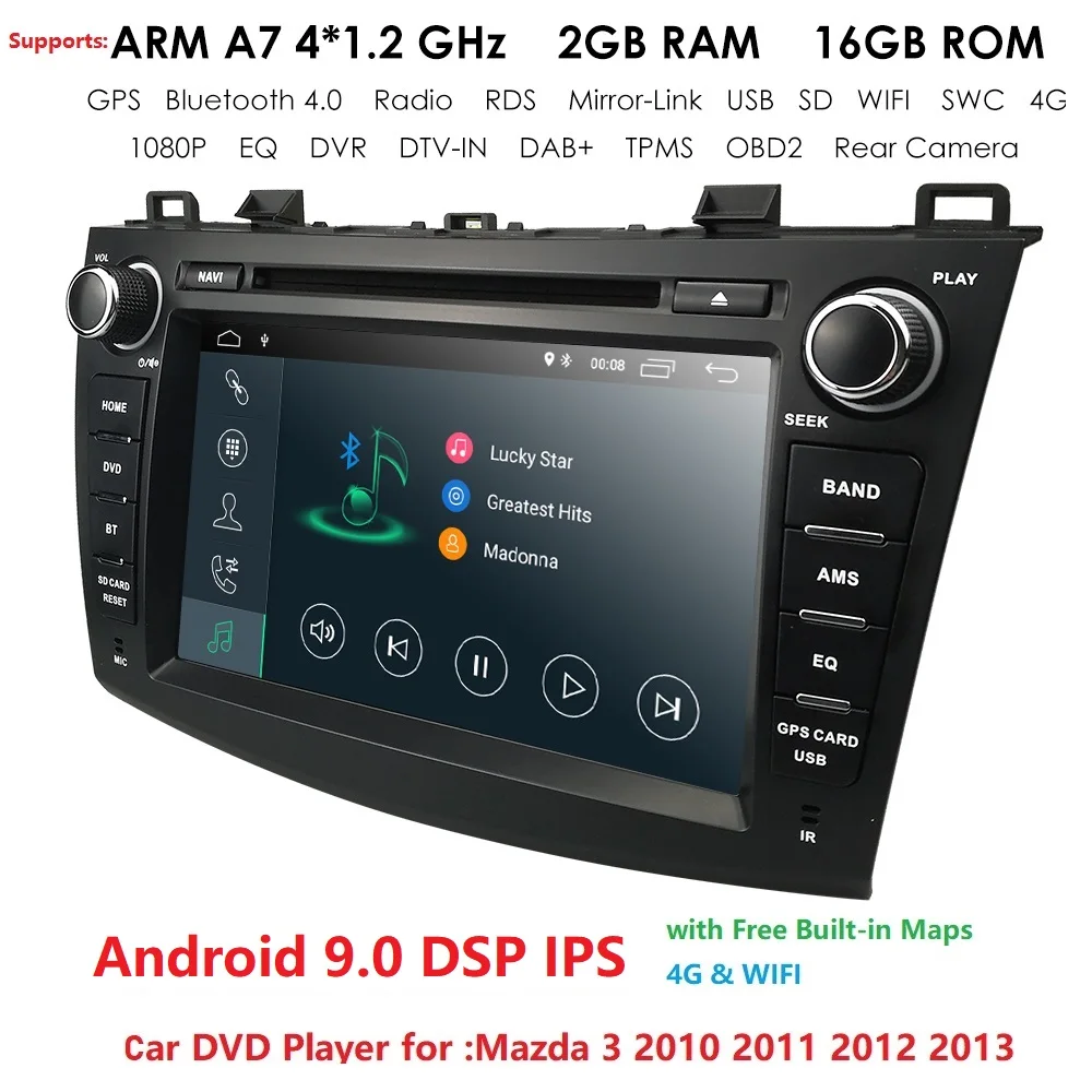 " Android9.0 автомобильный dvd-плеер для Mazda 3 Мазда 2010-2013 с BT 4G Wifi радио gps 2GRAM SWC RDS DVR DAB DTV зеркало-ссылка