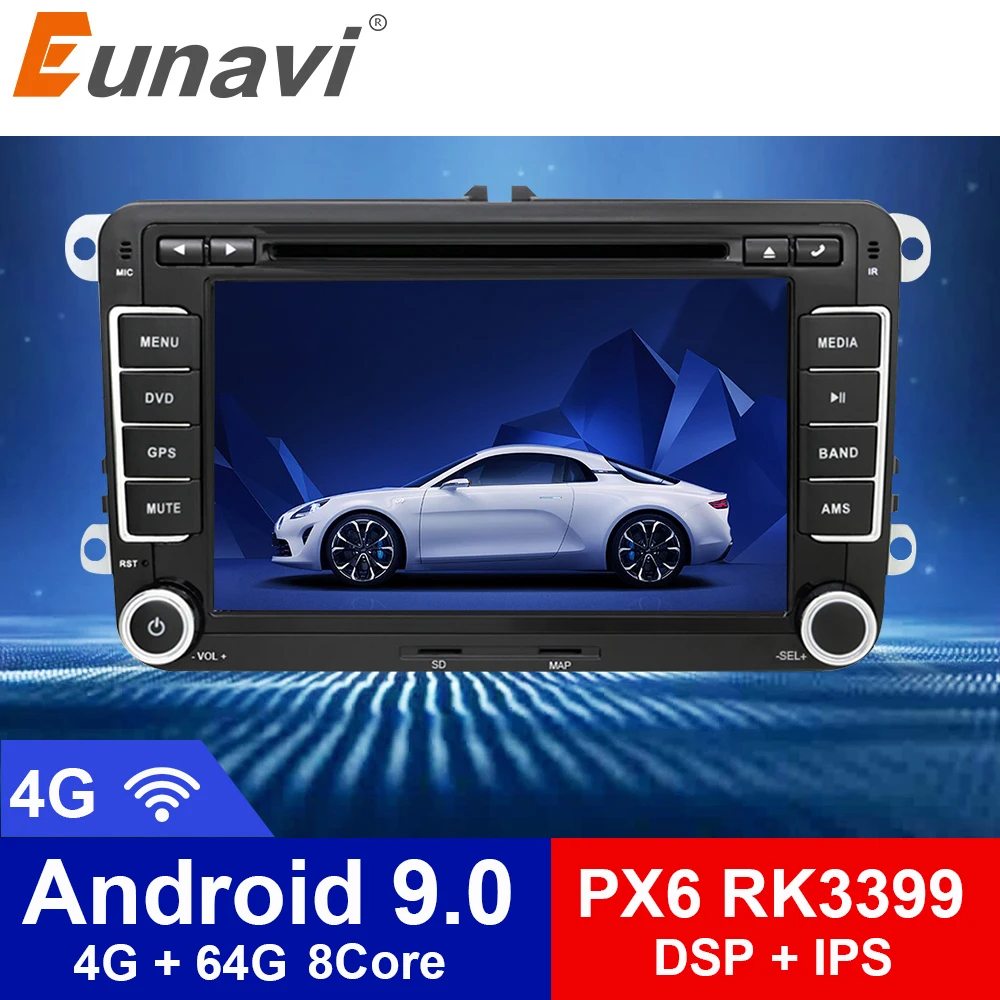 Eunavi 8 ядерный 2 Din Android 9 0 Автомобильный gps Радио Стерео dvd плеер для VW GOLF 6 Polo Bora JETTA B6