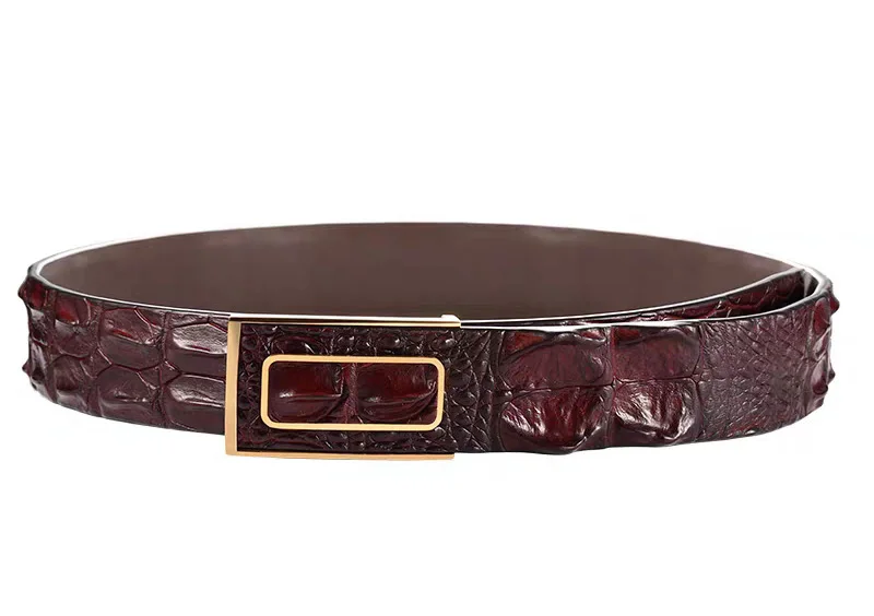 brown golden belt McParko, мужские ремни, роскошный ремень из натуральной крокодиловой кожи, мужской ремень из натуральной крокодиловой кожи с пряжкой на спине - Цвет: brown golden belt