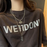 mihan hip hop metal pendant necklace new design silvery plating hot selling two layer chain necklace for girl lady party gifts
