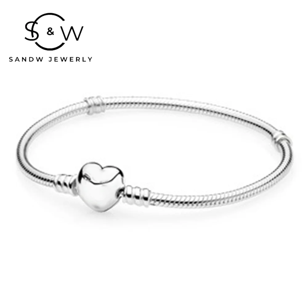 

Heart Bangle PAN S925 Sterling Silver DIY Jewelry Woman Beaded Zircon Wedding souvenir Elegant and Charming Original 1:1