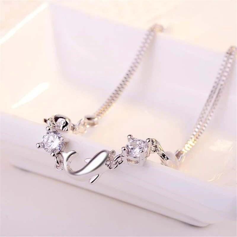 

KOFSAC Fashion 925 Sterling Silver Chain Bracelets For Women Party Cute Dolphin Bracelet Bangle luxury Crystal CZ Jewelry Gifts