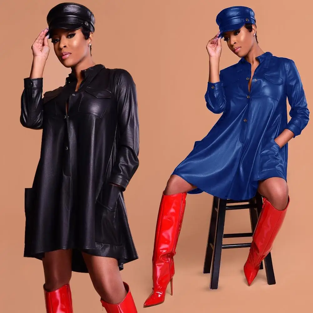 

2020 размера плюс платье для женщин с карманами, свитер с длинными рукавами, зимнее платье, сексуальные, экокожа (полиуретан), кожаная красное ...