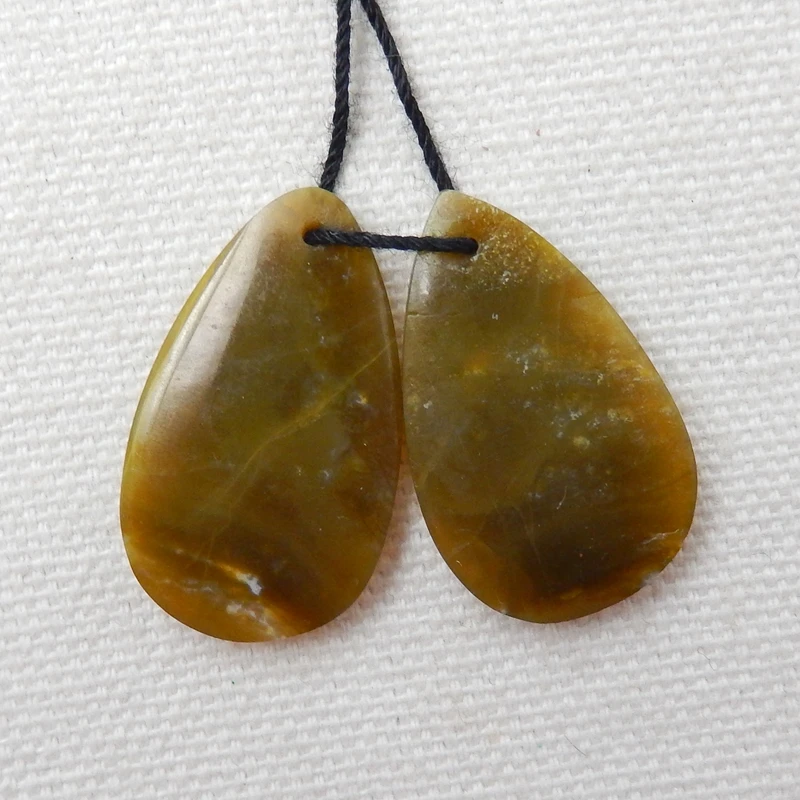 Серьги из натурального камня в форме капли воды с желтым опалом бусины 27x16x4 мм 4 г