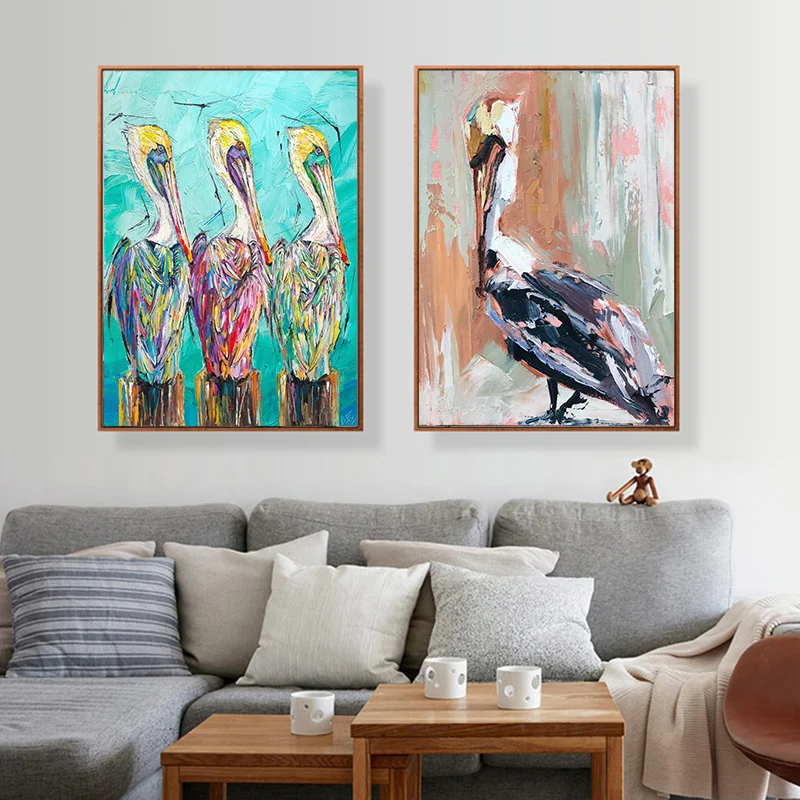 Абстрактная картина Pelicans на холсте птица животные масляная настенная живопись ROS