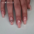 Гам-BELLE 24 шт Искусственные ногти длинные балерина французский светло-розовые с узором в виде сердца; Дизайн с полным покрытием Пресс на накладные ногти с клеем для маникюра