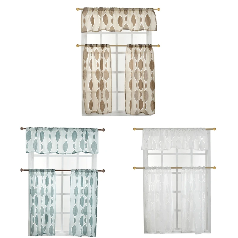 

Curtain For Living Room Bedroom Two-color Circle Cut Flower Foam Window Screen Three-piece Home Decorative Dropship