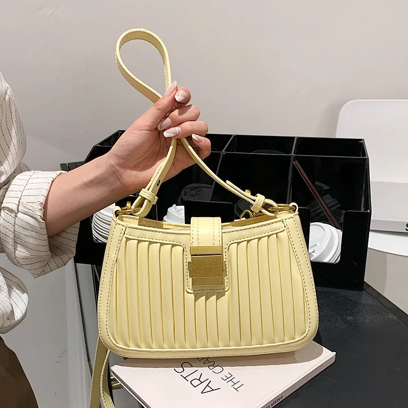 

Small Square Bags 2021 Summer Retro Ladies Fold New Fashion Texture Handbag PU Leather Luxury Brand Designer Shoulder Armpit Bag