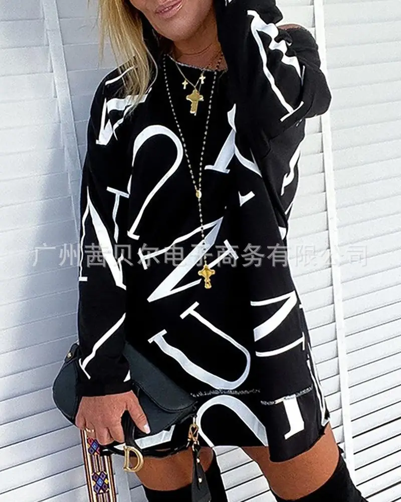 

WEPBEL Full Sleeve Loose Fashion Casual New Printed Letter Off-Shoulder Long Sweater Women Sweatshirt
