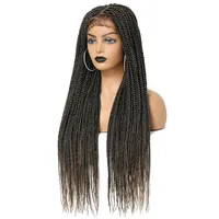 QP hair 30 Inch Extra Long Synthetic Lace Front Braid Wig 3s Box Braided Hair Wig with Baby Hair Natural Wigs for Africa Women