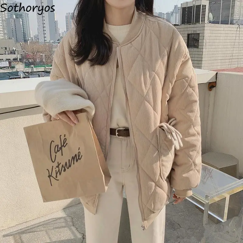Estilo Curto Feminino Parkas Argyle 3xl Veludo Quente Zíper Lazer Hong Kong Estudantes Moda Ulzzang Outwear Chic Topos Ins