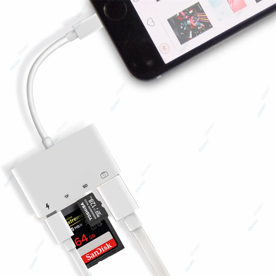 4 в 1 SD TF Card Reader Камера OTG Адаптер Кабель Преобразователь Комплект подключения зарядного для iPhone X 8 7 iPad для Lightning