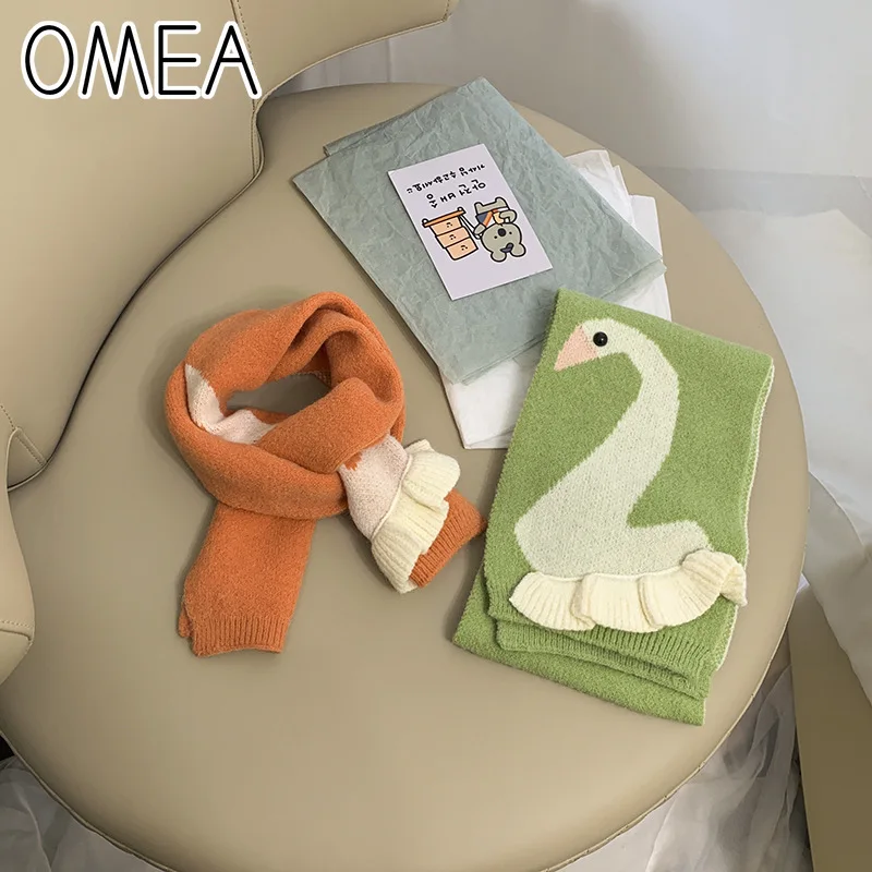 

Детский шарф OMEA с мультяшным лебедем, Вязаная Шерстяная детская длинная шаль, милый теплый шарф на шею для мальчиков и девочек, роскошный ка...